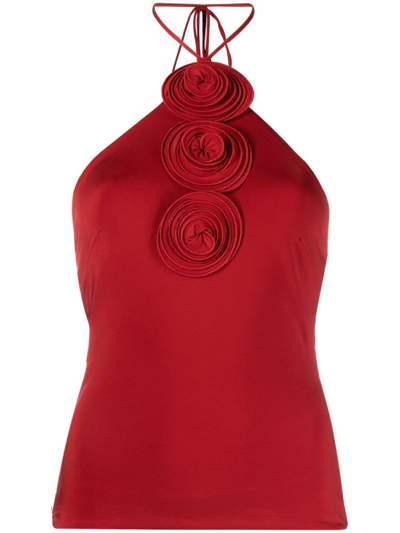 Shop Magda Butrym Floral-appliqué Halterneck Top In Red