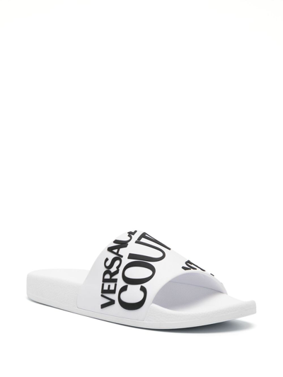 Shop Versace Jeans Couture Logo-print Slip-on Slides In White