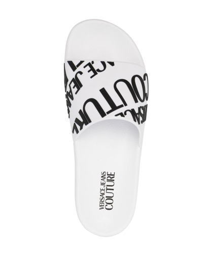 Shop Versace Jeans Couture Logo-print Slip-on Slides In White