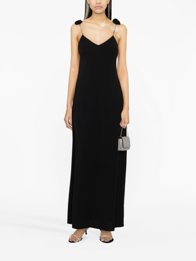 Shop Magda Butrym Rose-appliqué Maxi Dress In Black