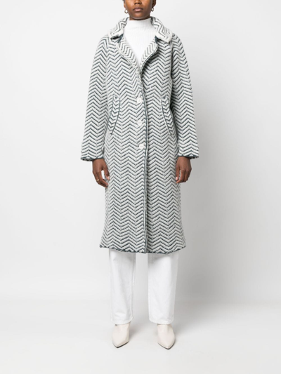 Shop Barrie Chevron-knit Cashmere-blend Coat In White