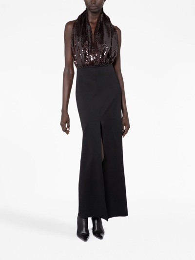 Shop 16arlington Sequin-embellished Halterneck Dress In Brown