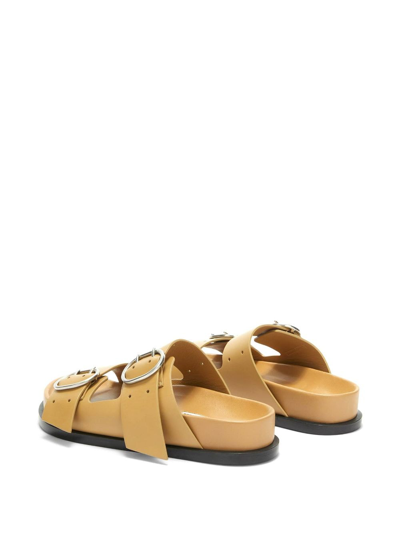 Shop Jil Sander Buckle Leather Flat Sandals In Brown