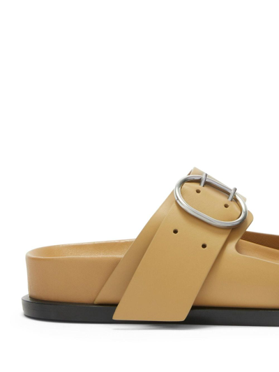 Shop Jil Sander Buckle Leather Flat Sandals In Brown