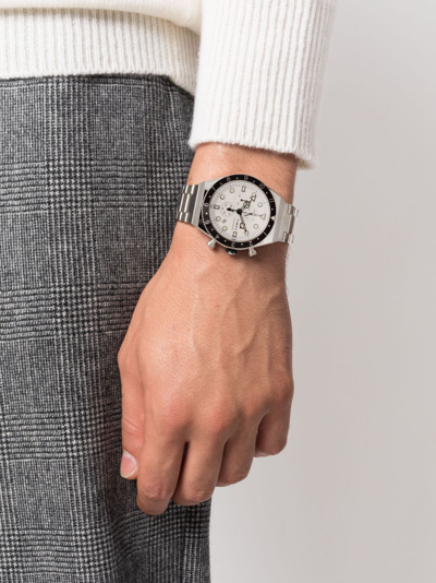 Timex Q  Three Time Zone Chronograph 40mm In Silver