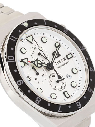 Timex Q  Three Time Zone Chronograph 40mm In Silver