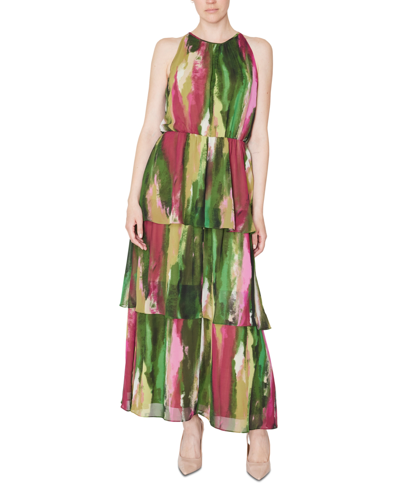Shop Donna Ricco Women's Printed Sleeveless Tiered Maxi Dress In Multi