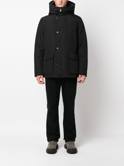 Woolrich Classic Hooded Coat With Front Button Closure In Black