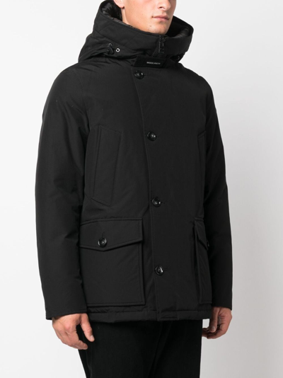 Woolrich Classic Hooded Coat With Front Button Closure In Black