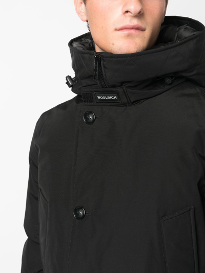 Woolrich Classic Hooded Coat With Front Button Closure In Black