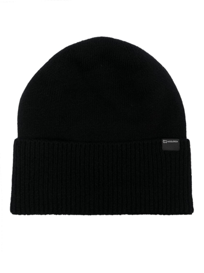 Shop Woolrich Cashmere Ribbed Beanie In Black