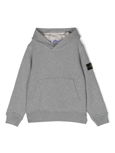 Shop Stone Island Junior Compass-patch Cotton Hoodie In Grey