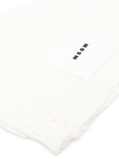Shop Msgm Ribbed-knit Logo Beanie In White