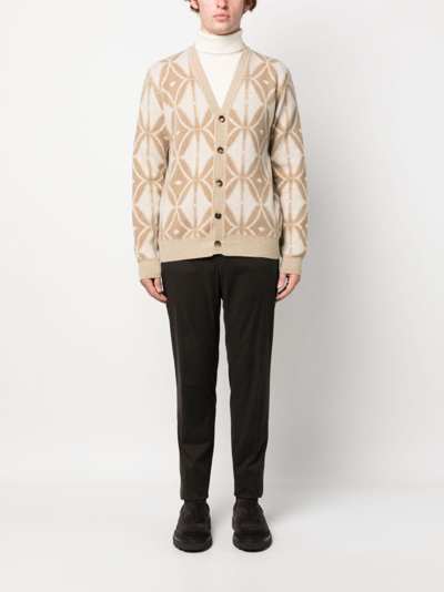 Shop Etro Patterned-jacquard Wool Cardigan In Neutrals