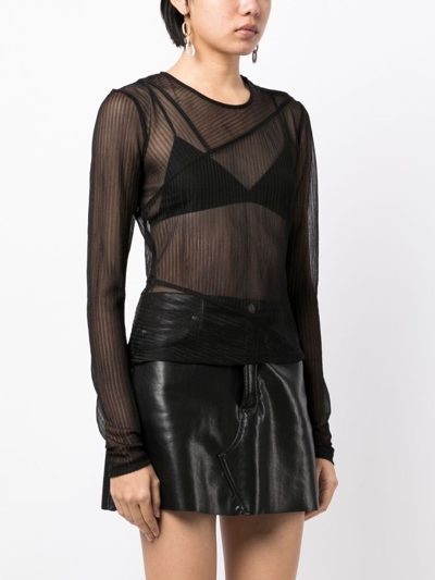 Shop Tom Ford Sheer Ribbed Long-sleeve Jersey Top In Black