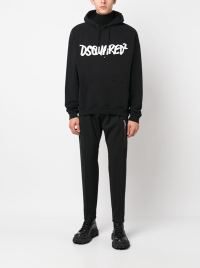 Shop Dsquared2 Logo-print Distressed-effect Hoodie In Black