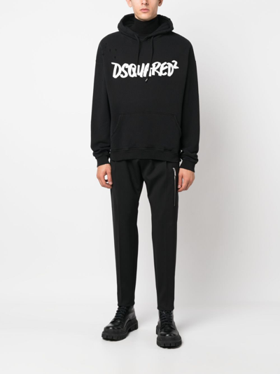 Dsquared2 Logo-print Distressed-effect Hoodie In Black