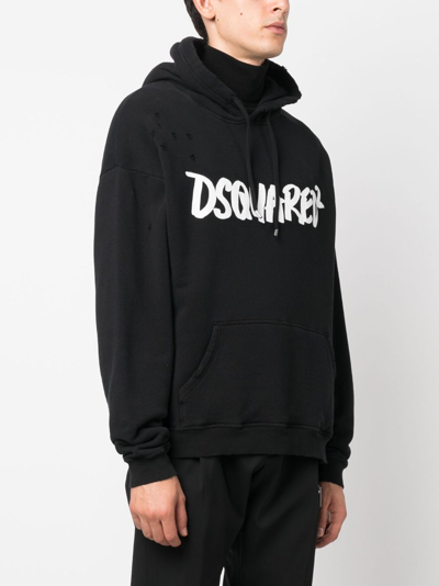 Dsquared2 Logo-print Distressed-effect Hoodie In Black