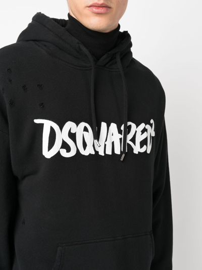 Shop Dsquared2 Logo-print Distressed-effect Hoodie In Black