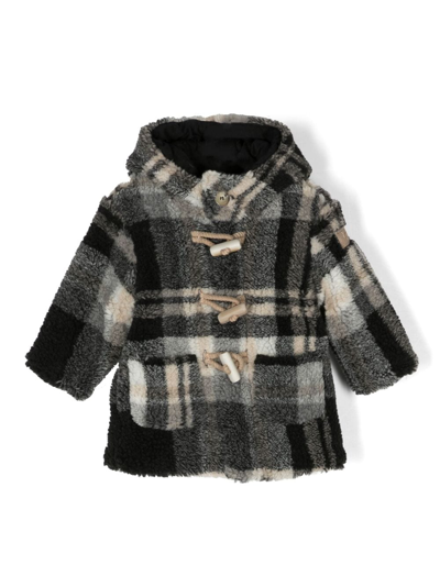 Shop Il Gufo Check-pattern Fleece-texture Coat In Black