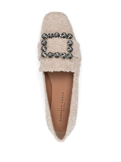 Shop Roberto Festa Felisa Crystal-embellished Tweed Loafers In White