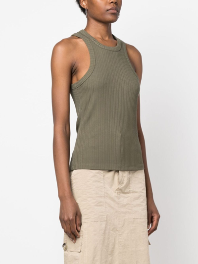 Shop Ganni Logo-patch Ribbed Tank Top In Green