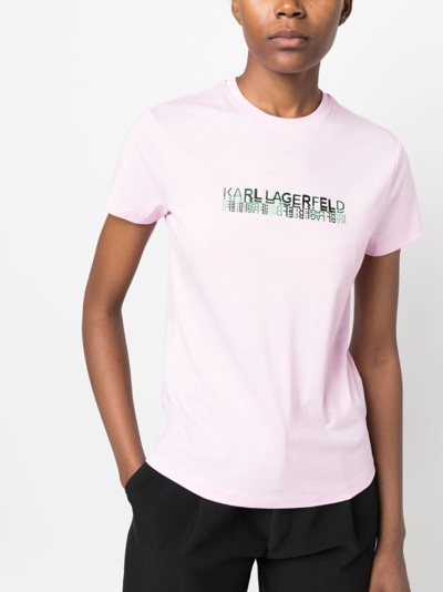 Shop Karl Lagerfeld Logo-print Organic-cotton T-shirt In Pink