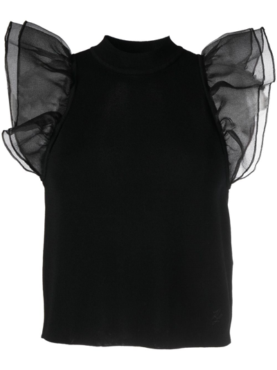 Shop Karl Lagerfeld Puff-sleeve Knitted Top In Black