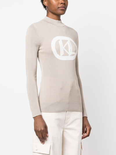 Shop Karl Lagerfeld Flocked Ribbed-knit Logo Jumper In Neutrals