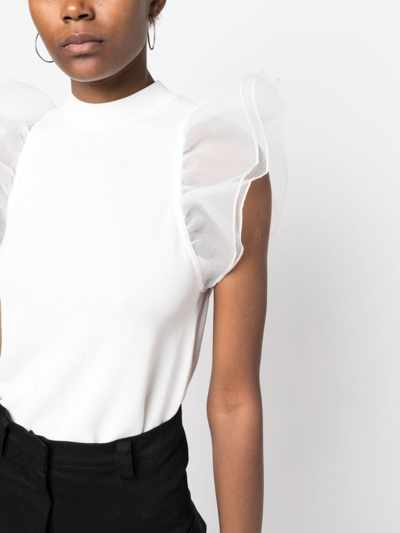 Shop Karl Lagerfeld Puff-sleeve Knitted Top In White