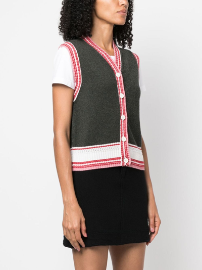 Shop Barrie Stripe-detail Sleeveless Cashmere Vest In Green