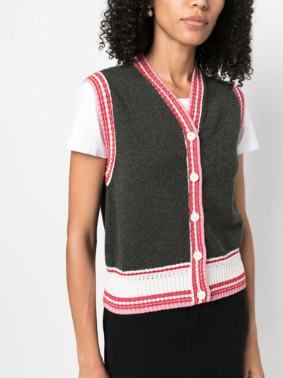 Barrie Stripe-detail Sleeveless Cashmere Vest In Green