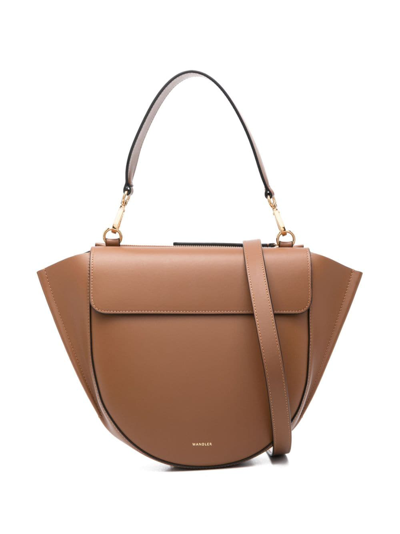 Shop Wandler Medium Hortensia Leather Tote Bag In Brown