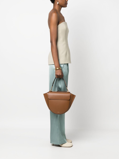 Shop Wandler Medium Hortensia Leather Tote Bag In Brown