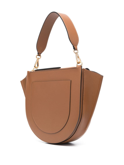 Shop Wandler Medium Hortensia Leather Tote Bag In Brown