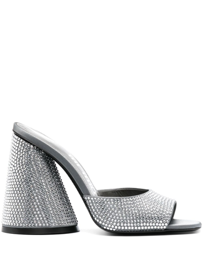 Shop Attico Luz 105mm Crystal Mules In Grey