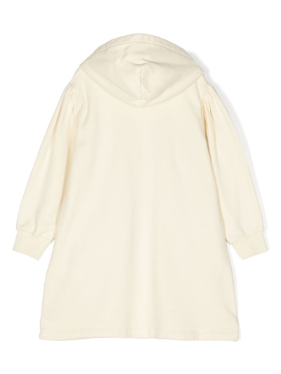 Shop There Was One Logo-print Hooded Fleece Dress In Neutrals