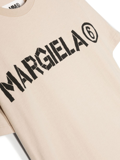Shop Mm6 Maison Margiela Logo-print Cotton T-shirt In Neutrals