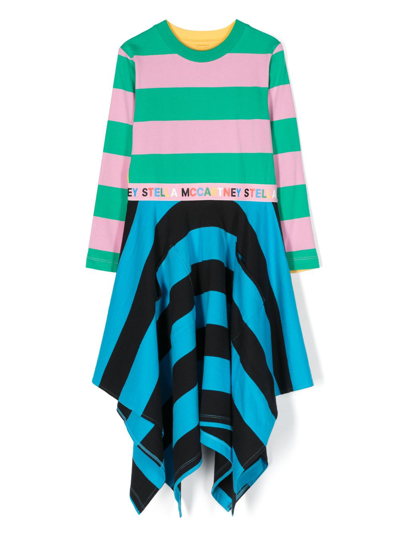 Shop Stella Mccartney Asymmetric Striped Cotton Dress In Blue