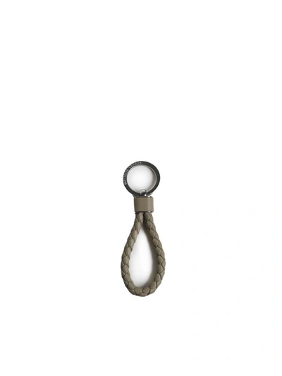 Shop Bottega Veneta Intreccio Key Ring In Taupe Silver