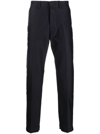 Shop Tom Ford Blue Cotton Straight Leg Trousers