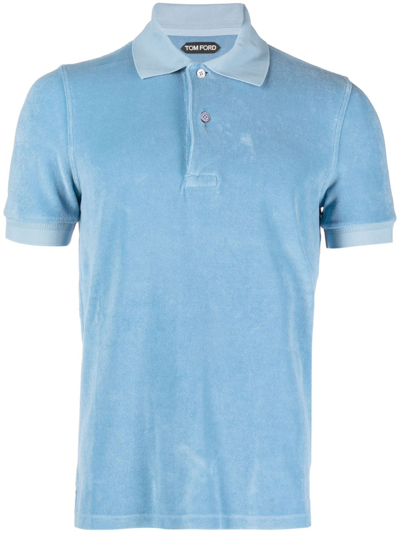 Shop Tom Ford Blue Terry Cloth Polo Shirt