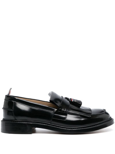 Shop Thom Browne Black Tassel Leather Loafers