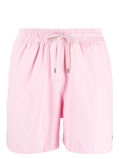 Shop Polo Ralph Lauren Logo Embroidered Swim Shorts - Men's - Recycled Polyester/elastane In Pink