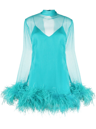 Shop Taller Marmo Blue Gina Feather Trim Mini Dress