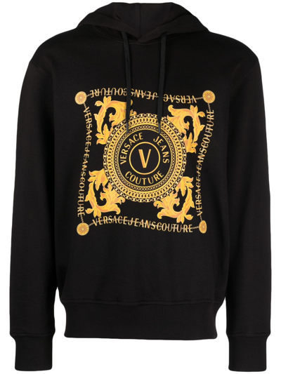 Shop Versace Jeans Couture Foulard Printing Hoodie In Black Gold