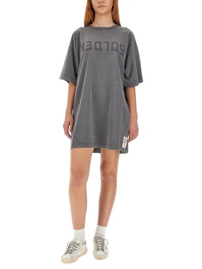 Shop Golden Goose Distressed T-shirt Dress In Grigio