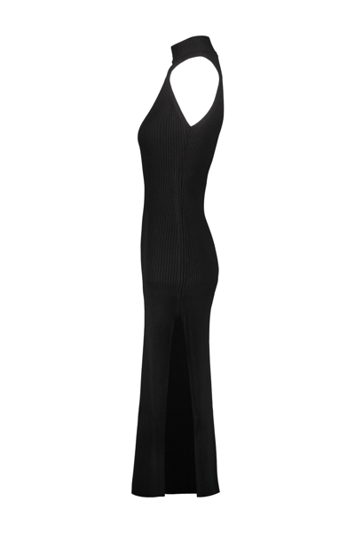Shop Courrèges Rib Knit Diamond Neck Dress In Black