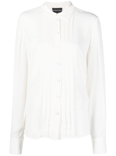 Shop Emporio Armani Long Sleeves Shirt With Bow In Hot White