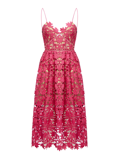 Shop Self-portrait Magenta Azaelea Midi Dress In Pink
